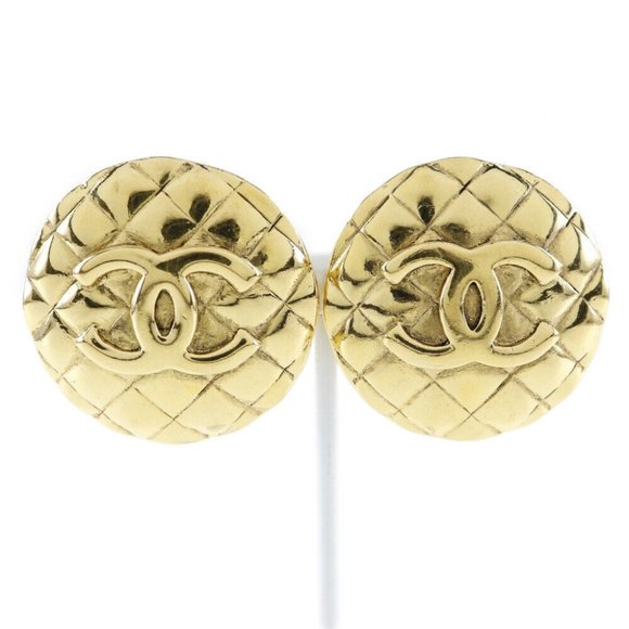 CHANEL COCO Mark Earring Matelasse vintage Plated Gold 41.9g Women